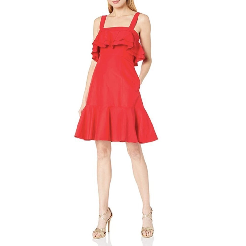 Nwot Jill Stuart Red Silk Blend Ruffle Mini Dress